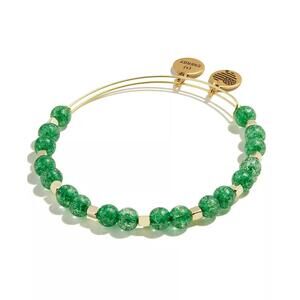Alex and Ani Spring Celestial Beaded Emerald Green Gold Tone Bangle Bracelet NWT